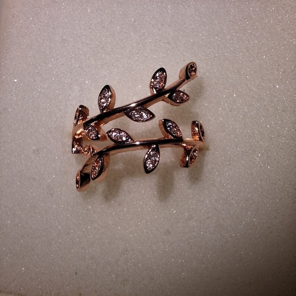 NEW Golden NYC 18k Rose Gold-Plated Olive Branch Ring with Swarovski Crystals - Picture 5 of 12